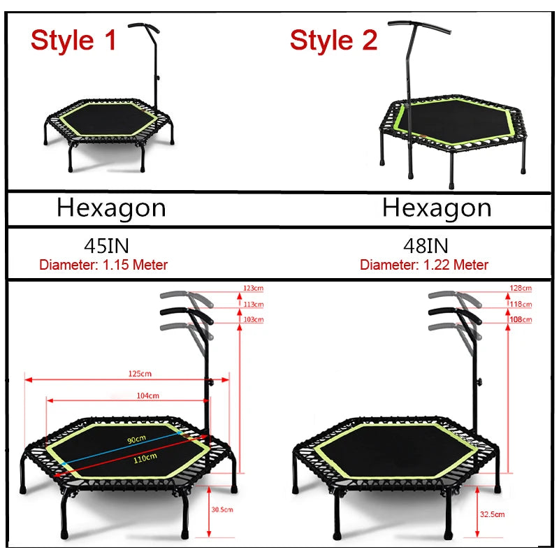 45/48 Inch Foldable Fitness Trampoline With Handle For Adults Kids Indoor Outdoor Silent Jumping Bed Aerobic Exercise Load 300kg