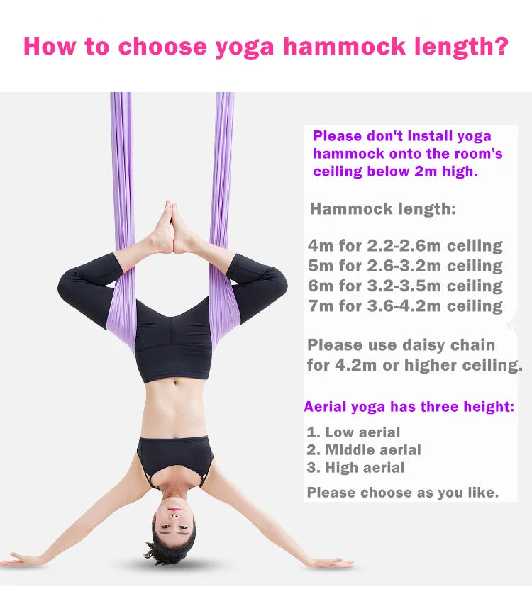 Aerial Yoga Hammock Set  Yoga Swing 5.5 Yards Silk Fabri Fitness Pilates Include Carabiners Daisy Chain for Inversion Exercises