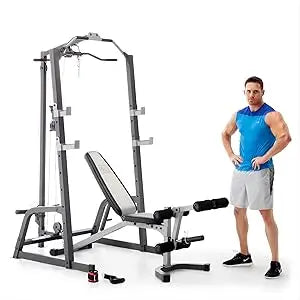 Pro Deluxe Cage System with Weightlifting Bench All-in-One Home Gym Equipment PM-5108,Black/Silver