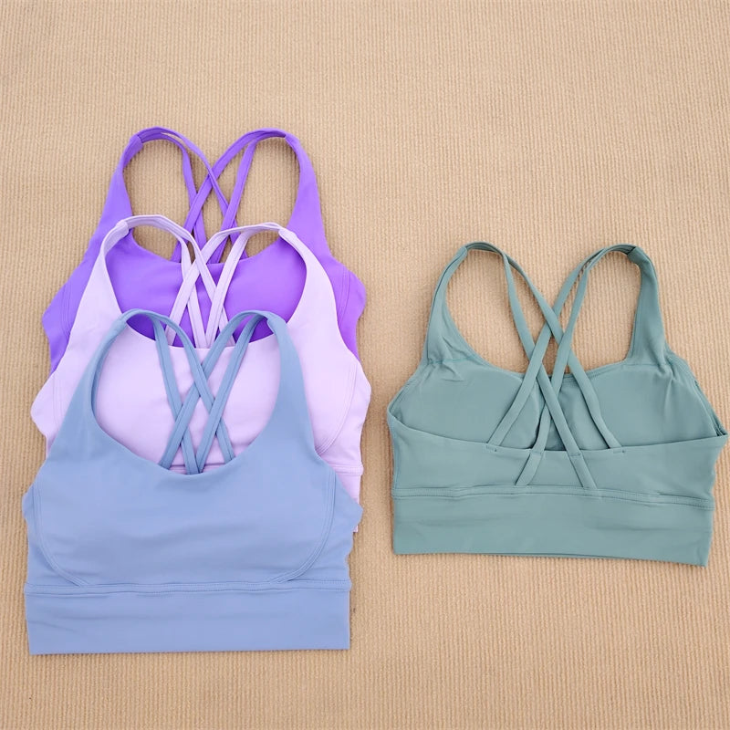 Sexy Yoga Bra Sports Underwear Gym Solid Color Bra Cross Shoulder Strap Beauty Back Fitness Bra Sling Yoga Suit Soft Comfortable