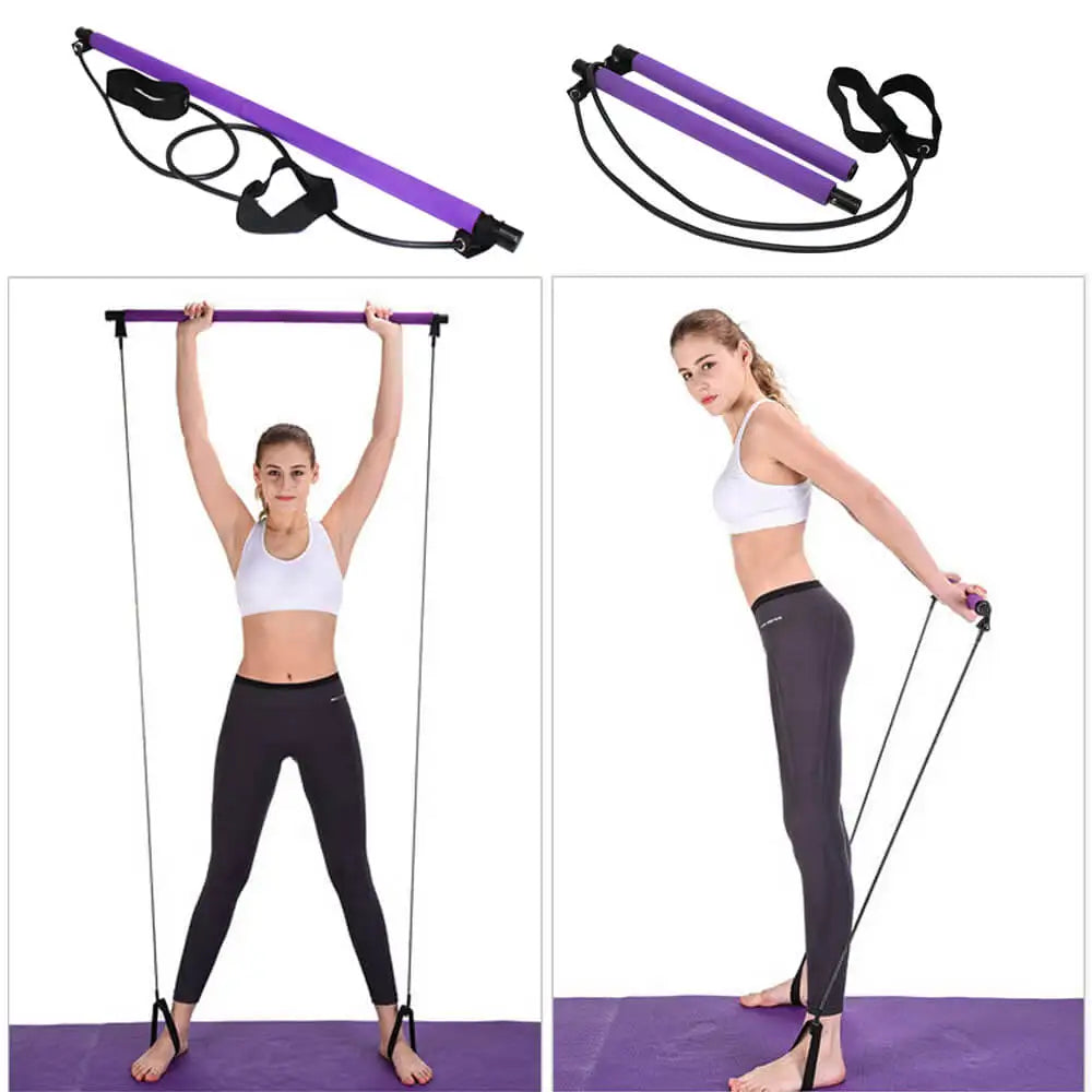 Yoga Equipment Back Trainer Workout Pull Rods Pilates Abdominal Resistance Exercise Stick Toning Fitness Rope Puller Women Gym