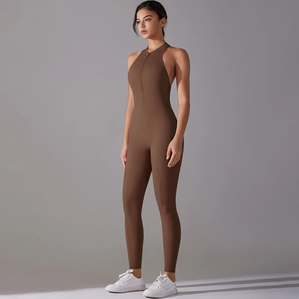 One Piece Zip Front Scrunch Bum Jumpsuit Women Open Back Activewear Onesie Sexy Yoga Set Workout Gym Romper Suit for Fitness