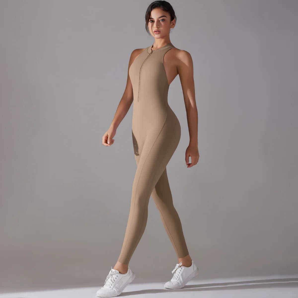 One Piece Zip Front Scrunch Bum Jumpsuit Women Open Back Activewear Onesie Sexy Yoga Set Workout Gym Romper Suit for Fitness