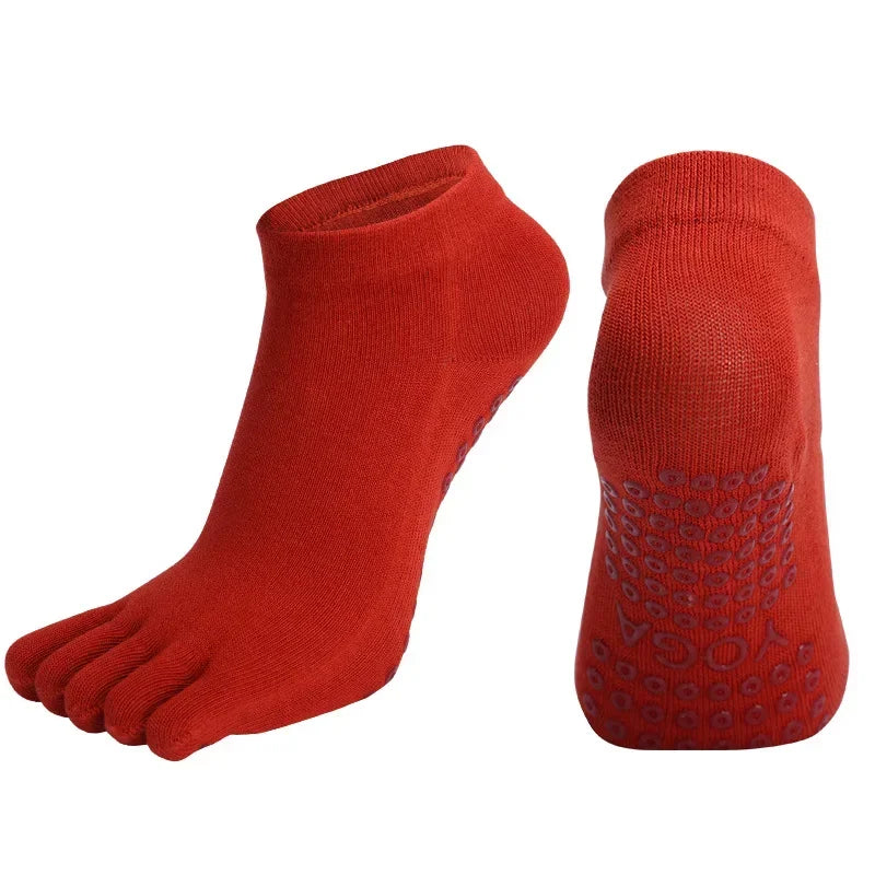 Combed Cotton Five Finger Yoga Socks for Women Silicone Anti Slip Professional Pilates Socks Indoor Dance Fitness Sports Socks