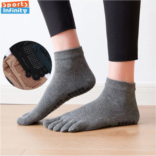 Combed Cotton Five Finger Yoga Socks for Women Silicone Anti Slip Professional Pilates Socks Indoor Dance Fitness Sports Socks