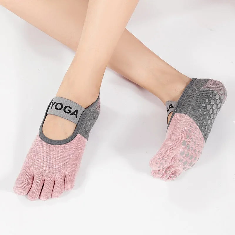 Women Five Fingers Yoga Socks Cotton Silicone Anti-slip Pilates Grips Backless Breathable Gym Fitness Running Dance Sports Socks