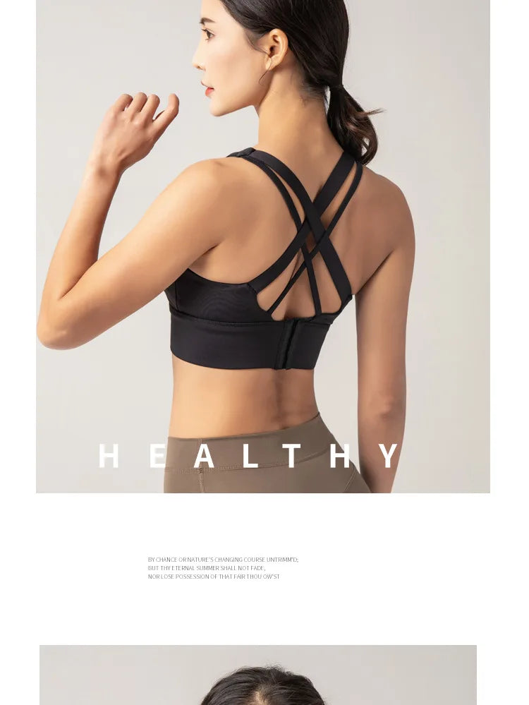 Energy Wide-Strap Longline Crisscross Strap Bra Fitness Gym Yoga Underwear Tight Crop Top Workout Sport Outfit Woman Clothing