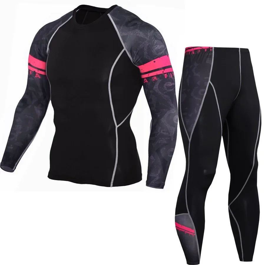 2pcs Men's Compression Sports Sets for Men Sportswear Long Sleeve Suit Gym Tight Yoga Workout Jogging Fitness Clothing Tracksuit