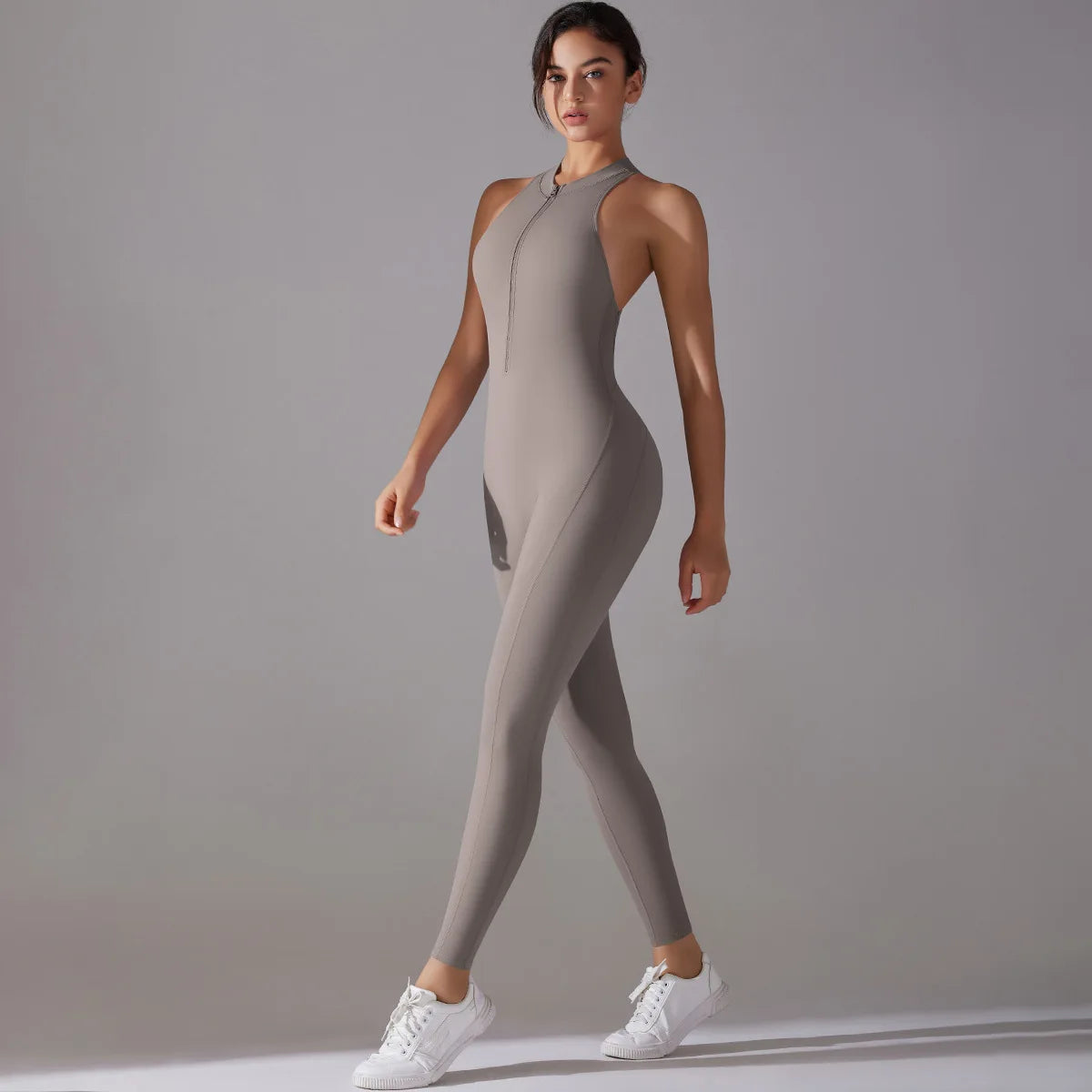 One Piece Zip Front Scrunch Bum Jumpsuit Women Open Back Activewear Onesie Sexy Yoga Set Workout Gym Romper Suit for Fitness