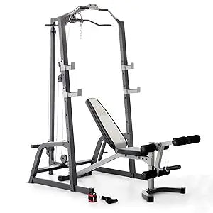 Pro Deluxe Cage System with Weightlifting Bench All-in-One Home Gym Equipment PM-5108,Black/Silver