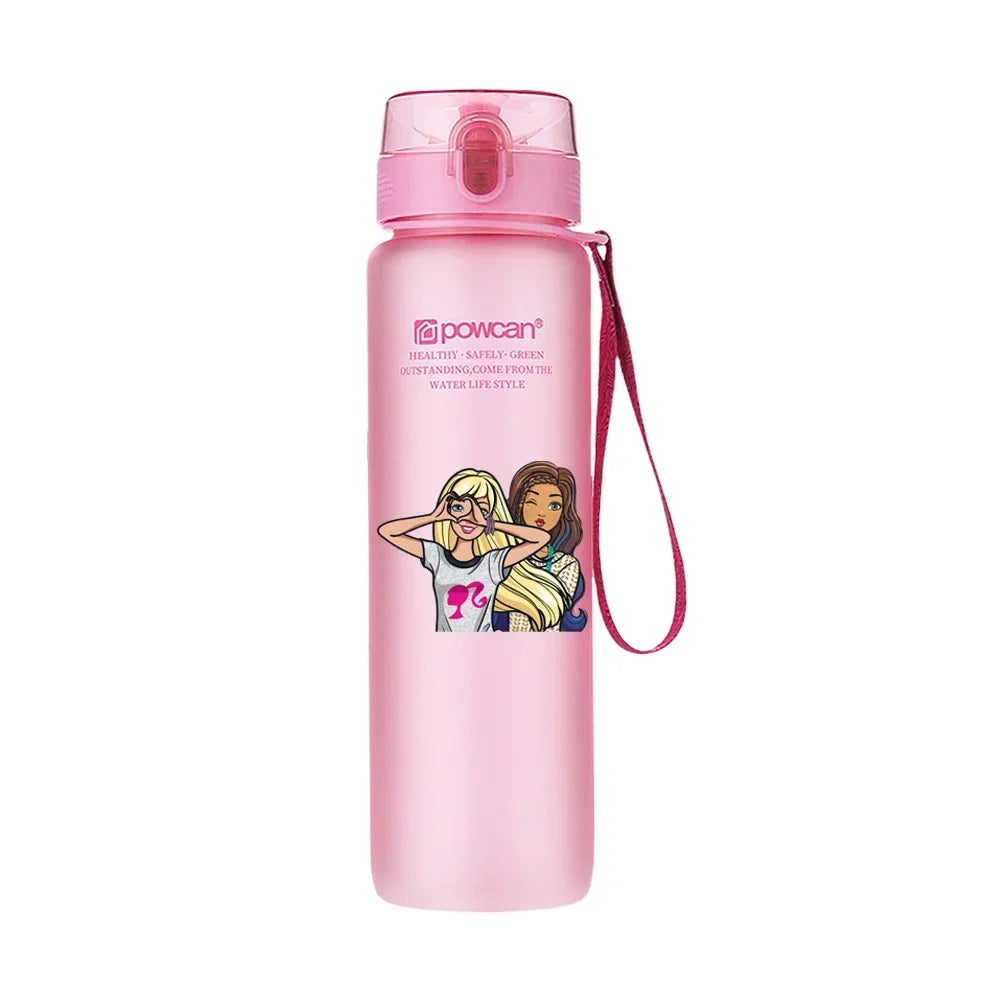 Cartoon Barbie Water Cup Large Capacity Frosted Plastic Cups Outdoor Portable Sports Fitness Plastic Water Bottle Gift 560ML