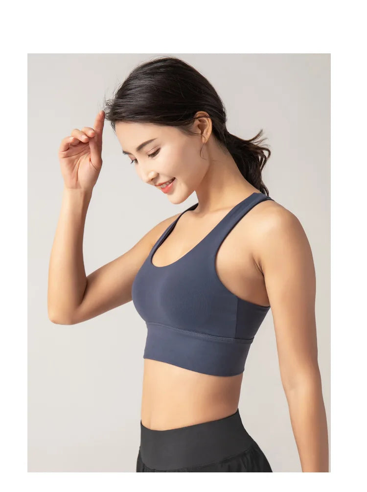 Energy Wide-Strap Longline Crisscross Strap Bra Fitness Gym Yoga Underwear Tight Crop Top Workout Sport Outfit Woman Clothing