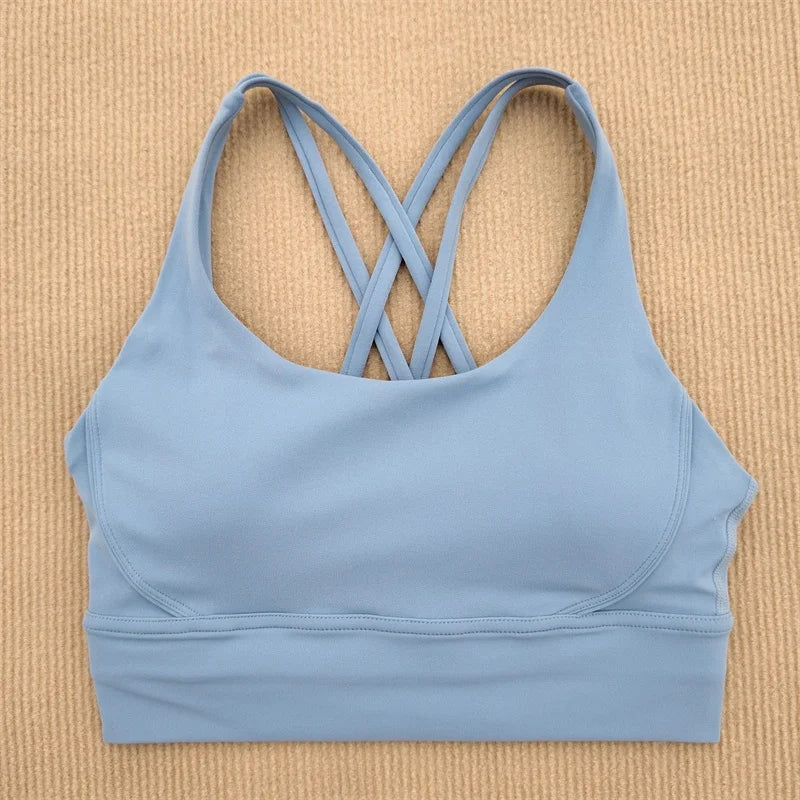 Sexy Yoga Bra Sports Underwear Gym Solid Color Bra Cross Shoulder Strap Beauty Back Fitness Bra Sling Yoga Suit Soft Comfortable