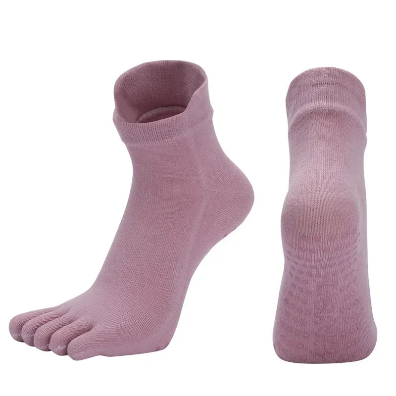 Combed Cotton Five Finger Yoga Socks for Women Silicone Anti Slip Professional Pilates Socks Indoor Dance Fitness Sports Socks