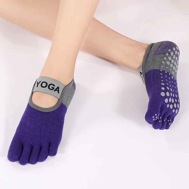 Women Five Fingers Yoga Socks Cotton Silicone Anti-slip Pilates Grips Backless Breathable Gym Fitness Running Dance Sports Socks