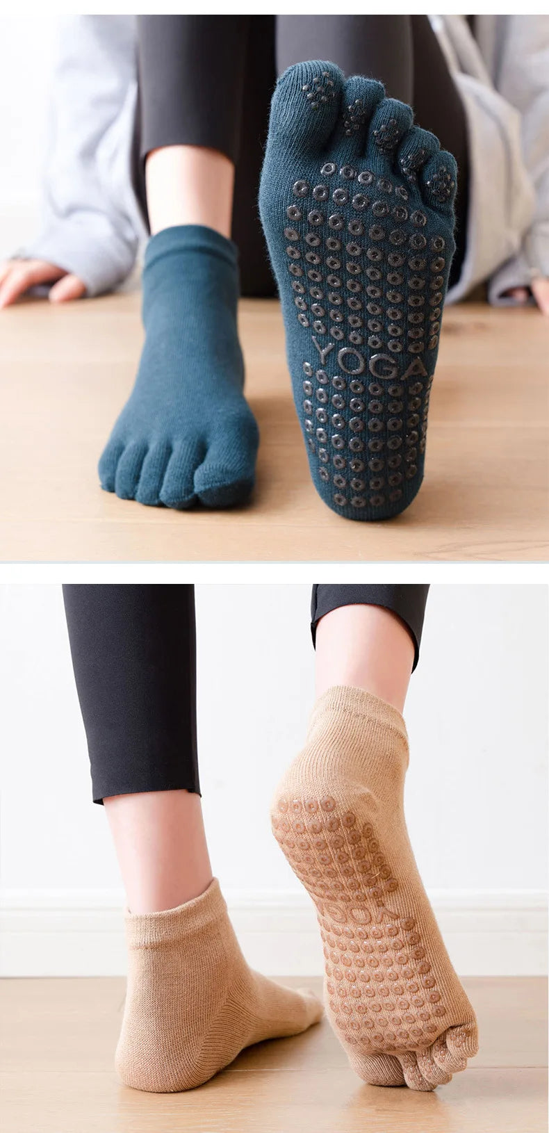 Combed Cotton Five Finger Yoga Socks for Women Silicone Anti Slip Professional Pilates Socks Indoor Dance Fitness Sports Socks