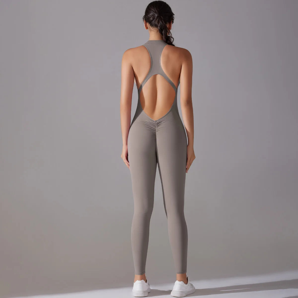 One Piece Zip Front Scrunch Bum Jumpsuit Women Open Back Activewear Onesie Sexy Yoga Set Workout Gym Romper Suit for Fitness