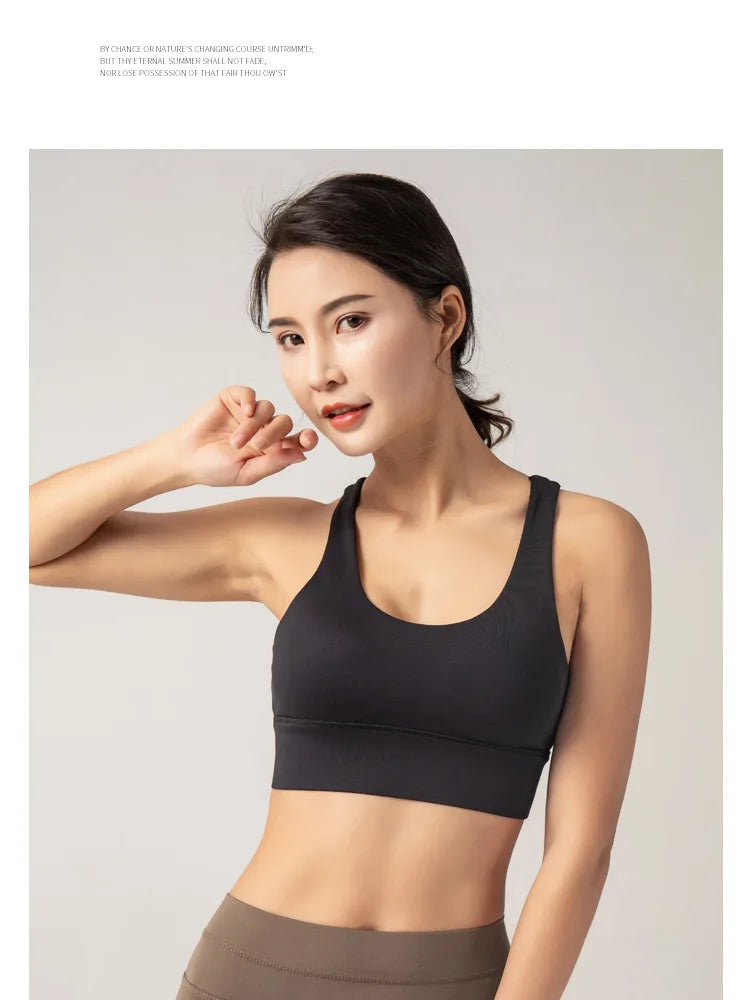 Energy Wide-Strap Longline Crisscross Strap Bra Fitness Gym Yoga Underwear Tight Crop Top Workout Sport Outfit Woman Clothing