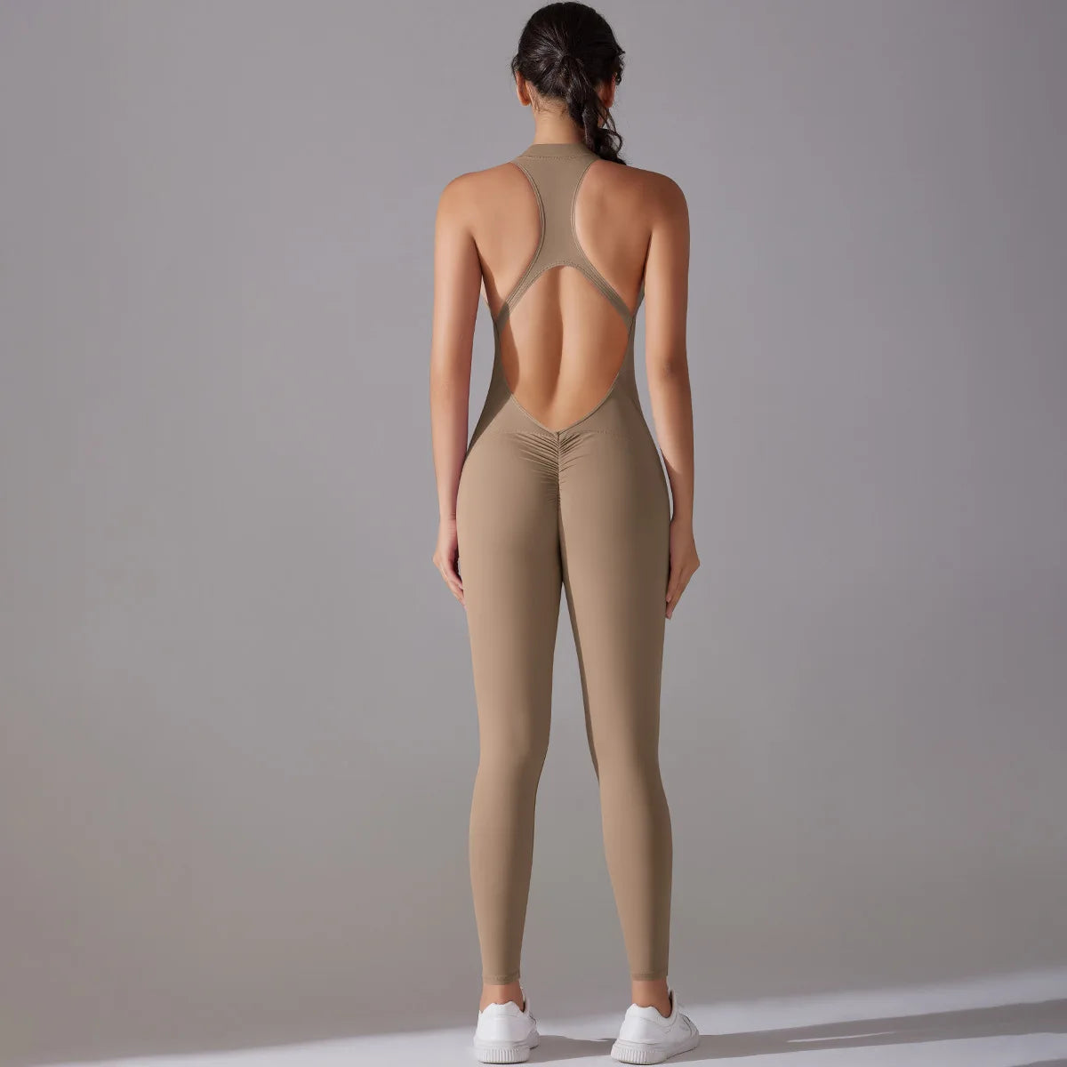 One Piece Zip Front Scrunch Bum Jumpsuit Women Open Back Activewear Onesie Sexy Yoga Set Workout Gym Romper Suit for Fitness