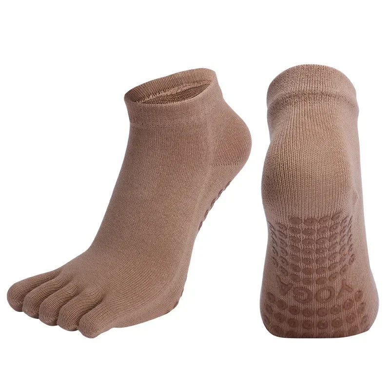 Combed Cotton Five Finger Yoga Socks for Women Silicone Anti Slip Professional Pilates Socks Indoor Dance Fitness Sports Socks