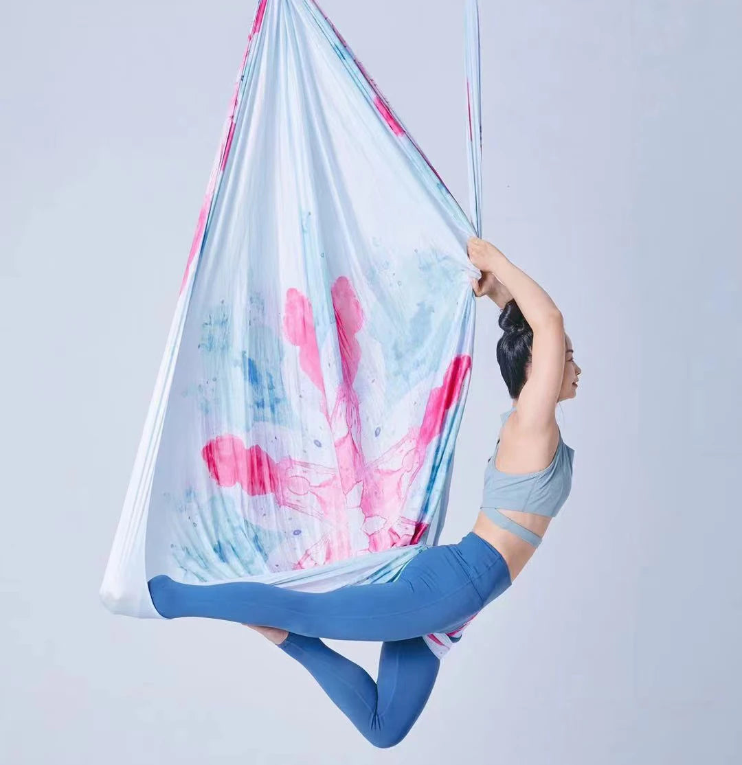 Aerial Yoga Hammock Set  Yoga Swing 5.5 Yards Silk Fabri Fitness Pilates Include Carabiners Daisy Chain for Inversion Exercises