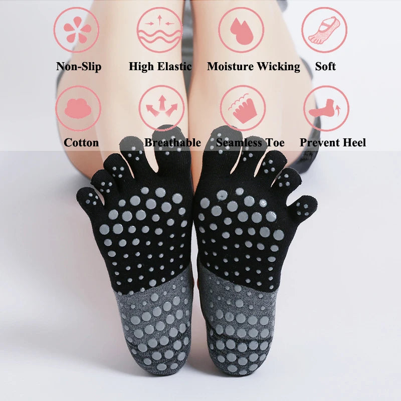 Women Five Fingers Yoga Socks Cotton Silicone Anti-slip Pilates Grips Backless Breathable Gym Fitness Running Dance Sports Socks