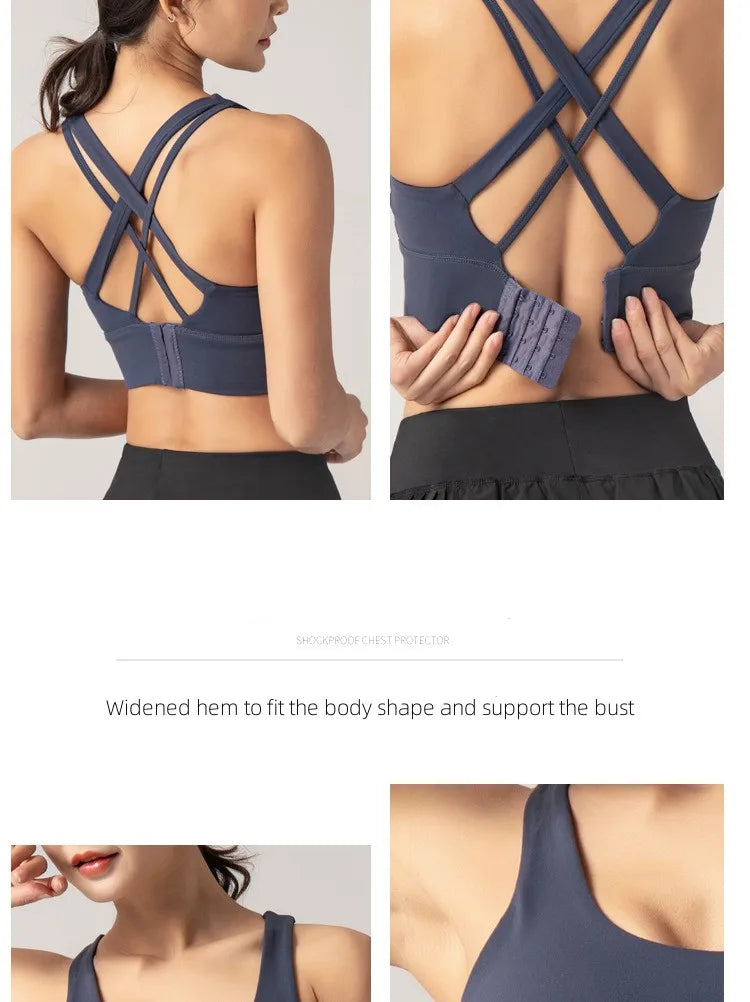 Energy Wide-Strap Longline Crisscross Strap Bra Fitness Gym Yoga Underwear Tight Crop Top Workout Sport Outfit Woman Clothing