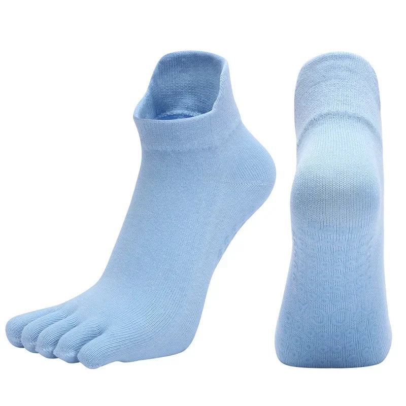 Combed Cotton Five Finger Yoga Socks for Women Silicone Anti Slip Professional Pilates Socks Indoor Dance Fitness Sports Socks