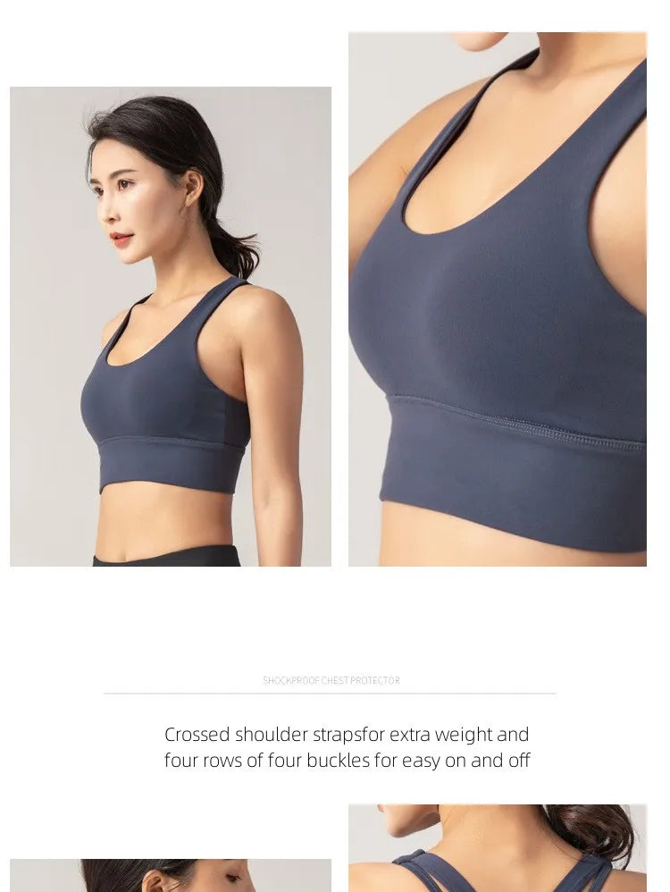 Energy Wide-Strap Longline Crisscross Strap Bra Fitness Gym Yoga Underwear Tight Crop Top Workout Sport Outfit Woman Clothing