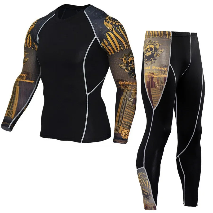 2pcs Men's Compression Sports Sets for Men Sportswear Long Sleeve Suit Gym Tight Yoga Workout Jogging Fitness Clothing Tracksuit