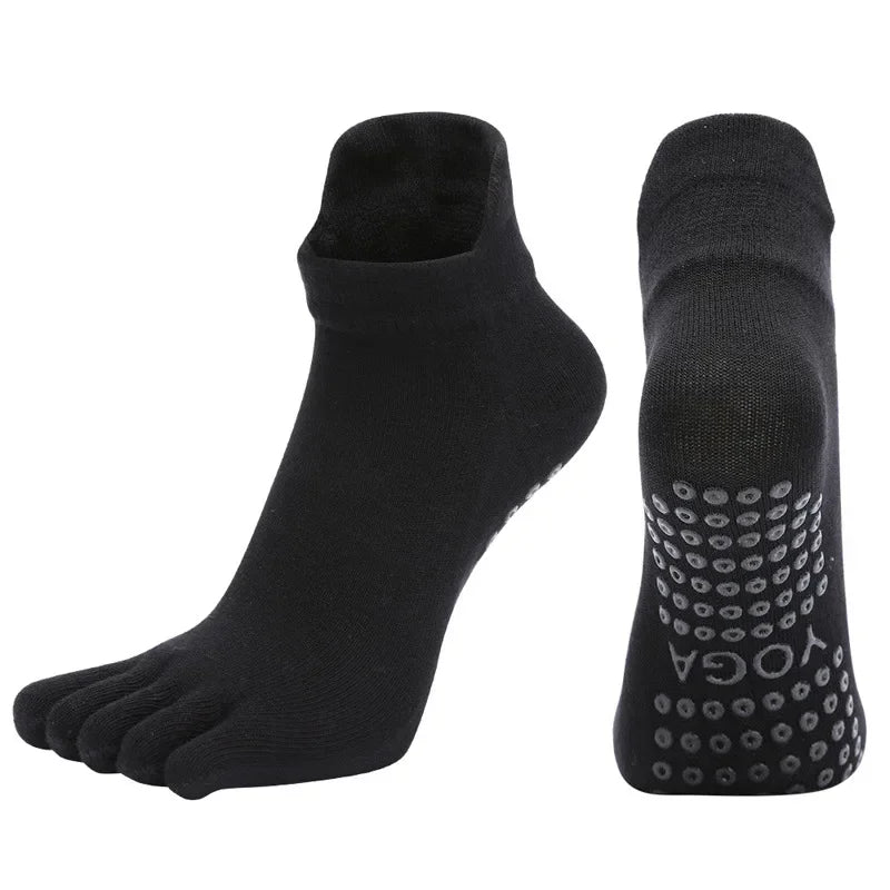 Combed Cotton Five Finger Yoga Socks for Women Silicone Anti Slip Professional Pilates Socks Indoor Dance Fitness Sports Socks