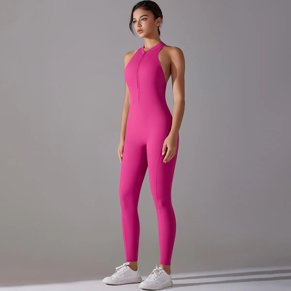 One Piece Zip Front Scrunch Bum Jumpsuit Women Open Back Activewear Onesie Sexy Yoga Set Workout Gym Romper Suit for Fitness