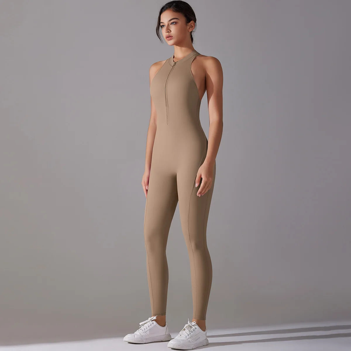 One Piece Zip Front Scrunch Bum Jumpsuit Women Open Back Activewear Onesie Sexy Yoga Set Workout Gym Romper Suit for Fitness