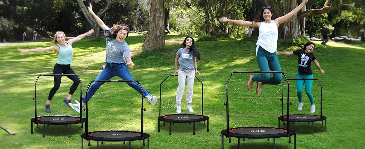 Mini Trampoline for Kids Adults 40"/48" Foldable Fitness Rebounder Kids Trampoline with 5 Levels Height Adjustable Handle R