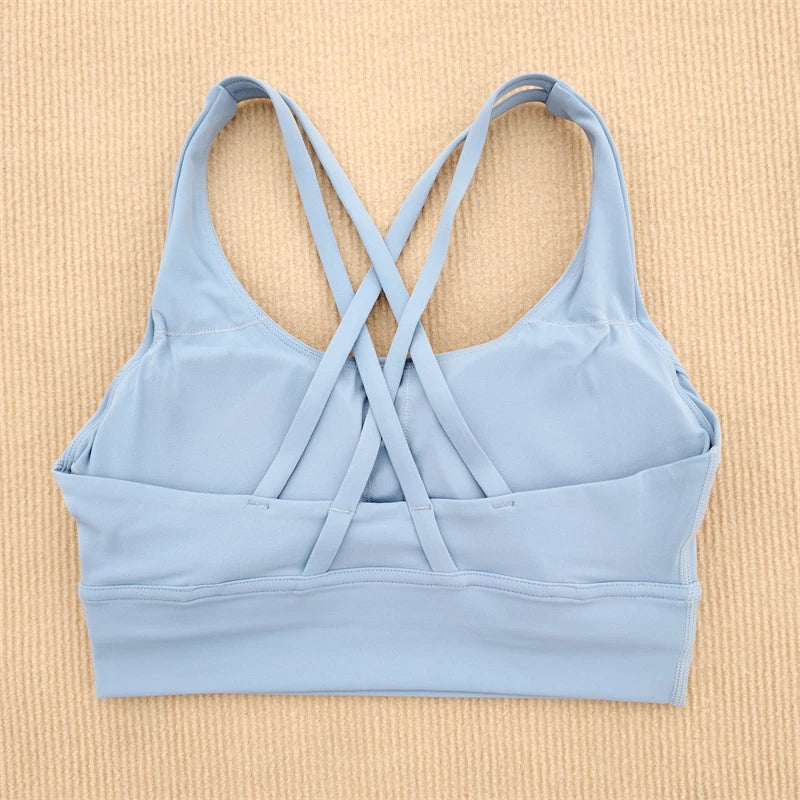 Sexy Yoga Bra Sports Underwear Gym Solid Color Bra Cross Shoulder Strap Beauty Back Fitness Bra Sling Yoga Suit Soft Comfortable