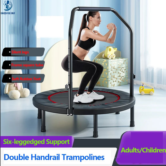 Portable Folding Trampolines Bodybuilding Door Type Handrail Spring Bed Rubbing Fitness Equip Bold All Steel Frame Trampoline