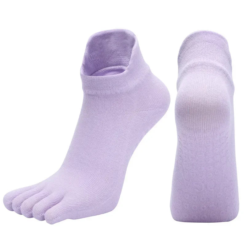 Combed Cotton Five Finger Yoga Socks for Women Silicone Anti Slip Professional Pilates Socks Indoor Dance Fitness Sports Socks