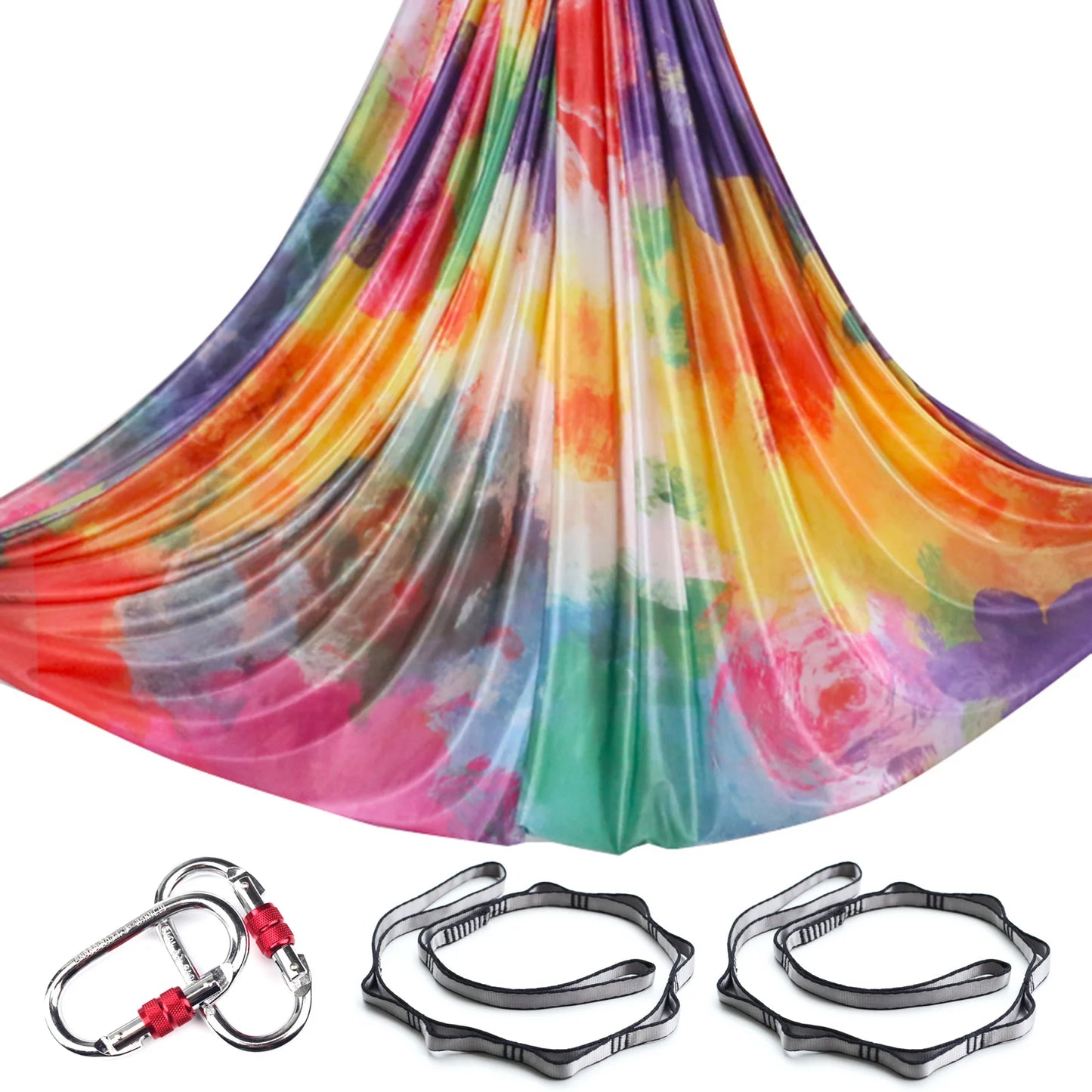 Aerial Yoga Hammock Set  Yoga Swing 5.5 Yards Silk Fabri Fitness Pilates Include Carabiners Daisy Chain for Inversion Exercises