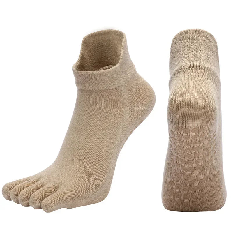 Combed Cotton Five Finger Yoga Socks for Women Silicone Anti Slip Professional Pilates Socks Indoor Dance Fitness Sports Socks