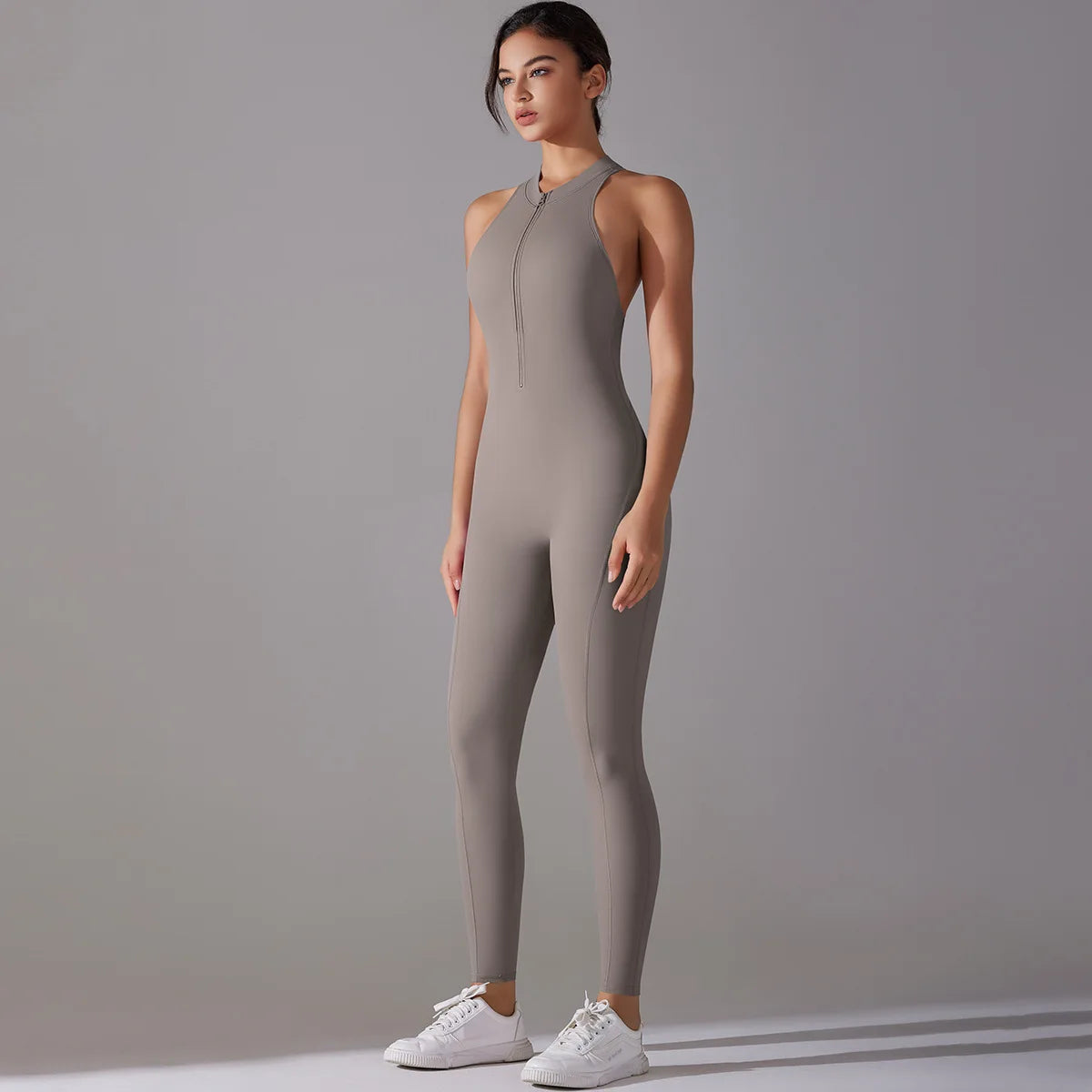 One Piece Zip Front Scrunch Bum Jumpsuit Women Open Back Activewear Onesie Sexy Yoga Set Workout Gym Romper Suit for Fitness