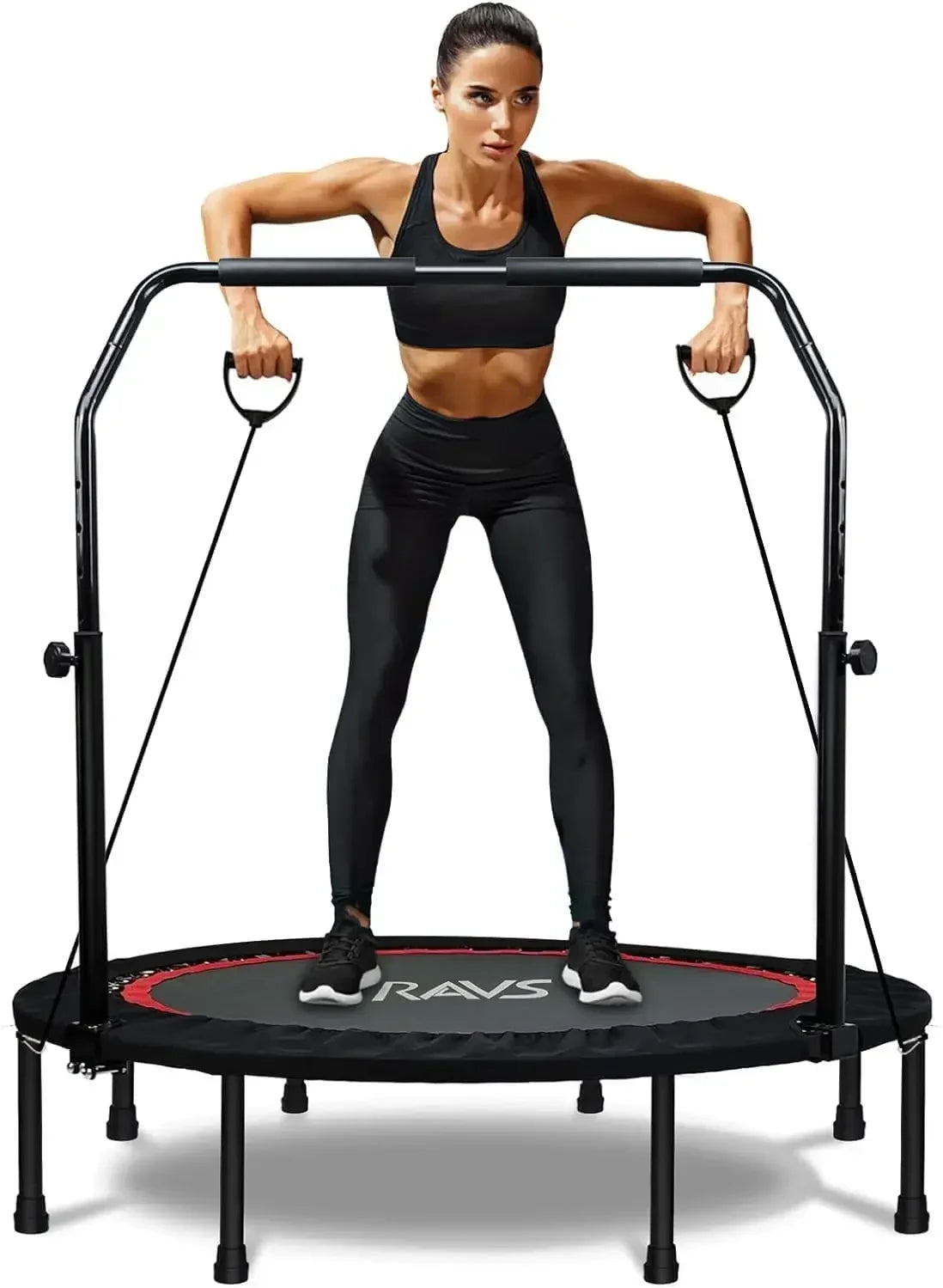 Mini Trampoline for Kids Adults 40"/48" Foldable Fitness Rebounder Kids Trampoline with 5 Levels Height Adjustable Handle R