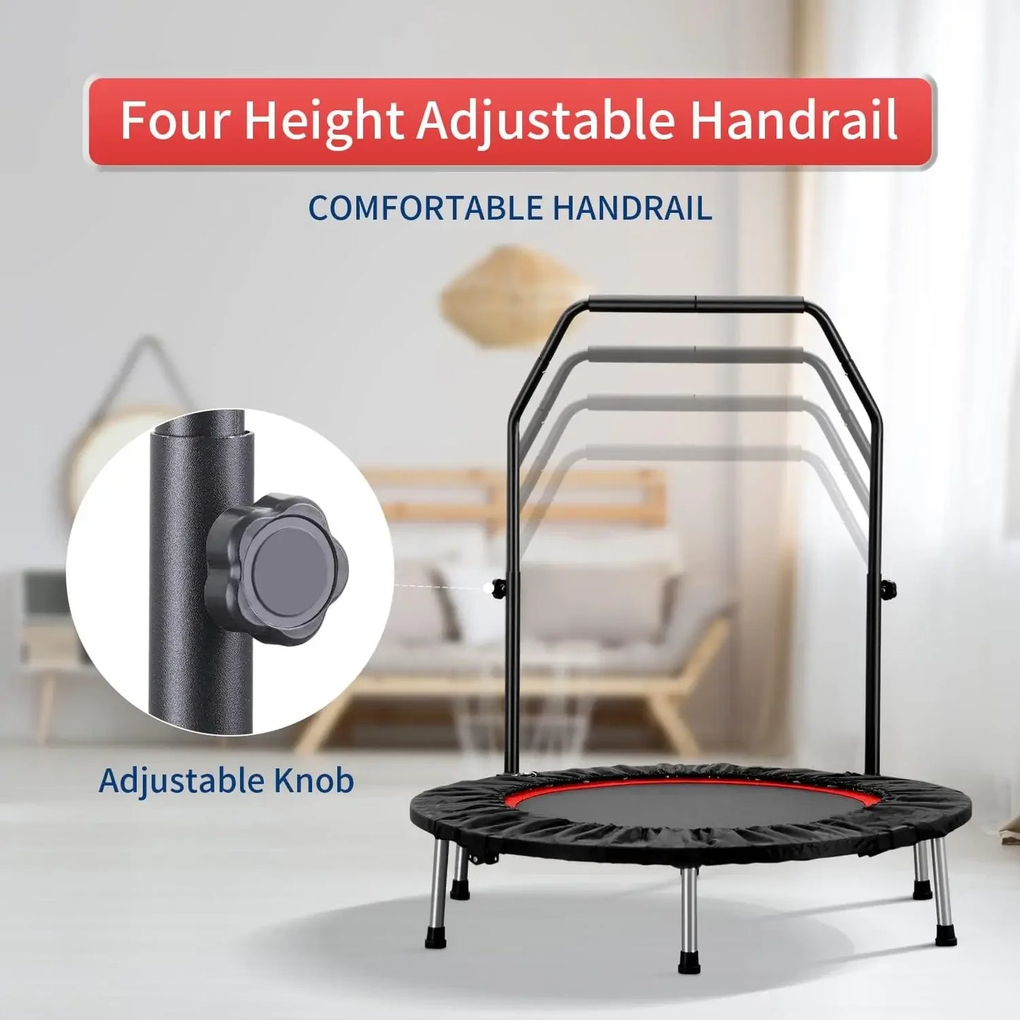 40" Mini Trampoline Rebounder Trampoline for Adults Indoor Outdoor Fitness Trampoline Foldable with Adjustable Handle Bar