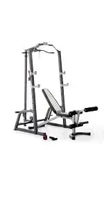 Pro Deluxe Cage System with Weightlifting Bench All-in-One Home Gym Equipment PM-5108,Black/Silver