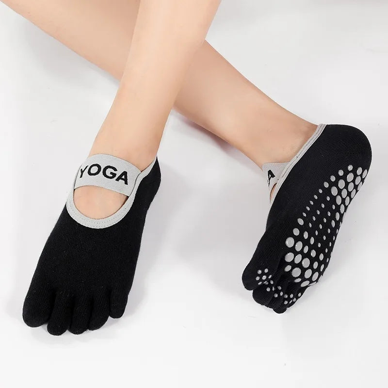 Women Five Fingers Yoga Socks Cotton Silicone Anti-slip Pilates Grips Backless Breathable Gym Fitness Running Dance Sports Socks