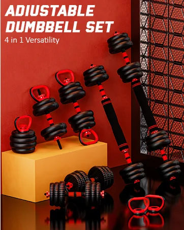 4-in-1 Adjustable Weight Dumbbell Set - Premium Home Gym Equipment with Dumbbell, Barbell, Kettlebell, Push-Up Modes - Ergonomic