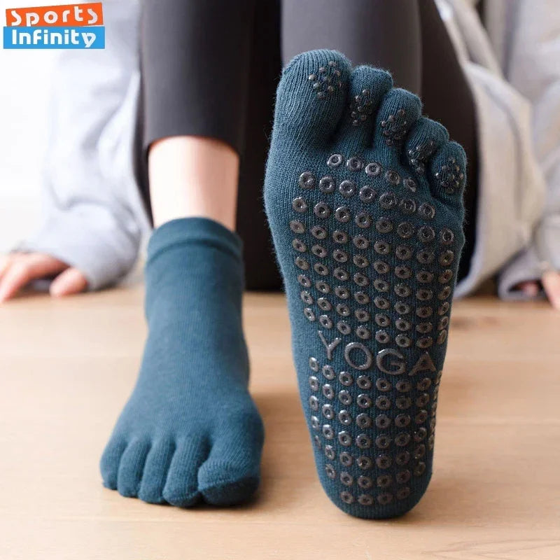 Combed Cotton Five Finger Yoga Socks for Women Silicone Anti Slip Professional Pilates Socks Indoor Dance Fitness Sports Socks