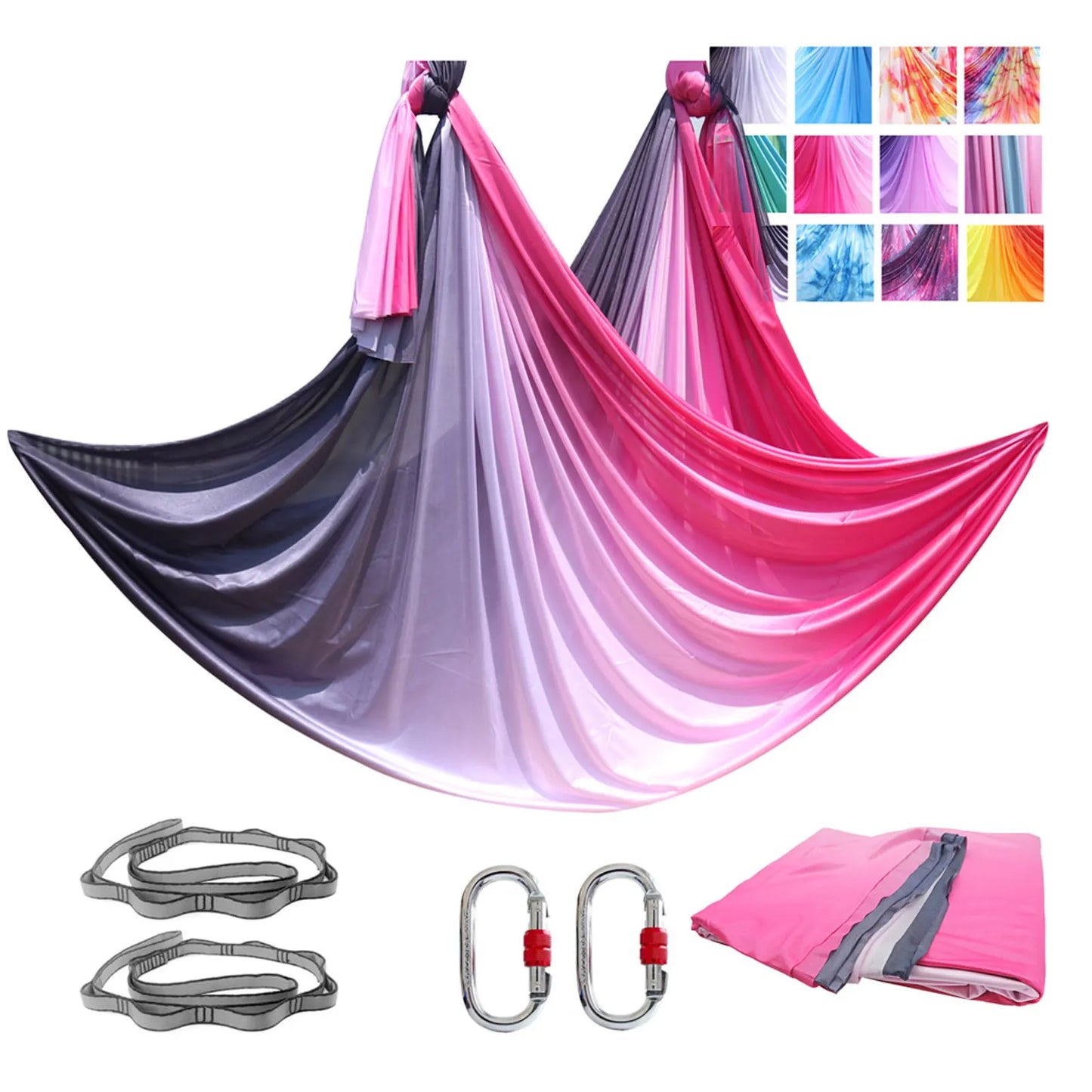 Aerial Yoga Hammock Set  Yoga Swing 5.5 Yards Silk Fabri Fitness Pilates Include Carabiners Daisy Chain for Inversion Exercises