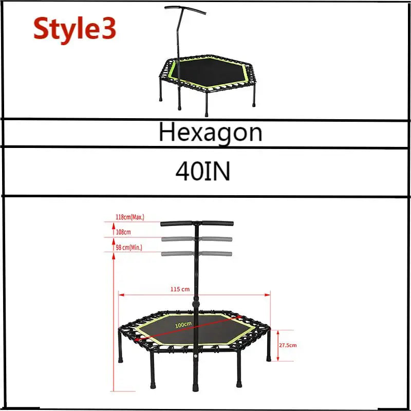 45/48 Inch Foldable Fitness Trampoline With Handle For Adults Kids Indoor Outdoor Silent Jumping Bed Aerobic Exercise Load 300kg