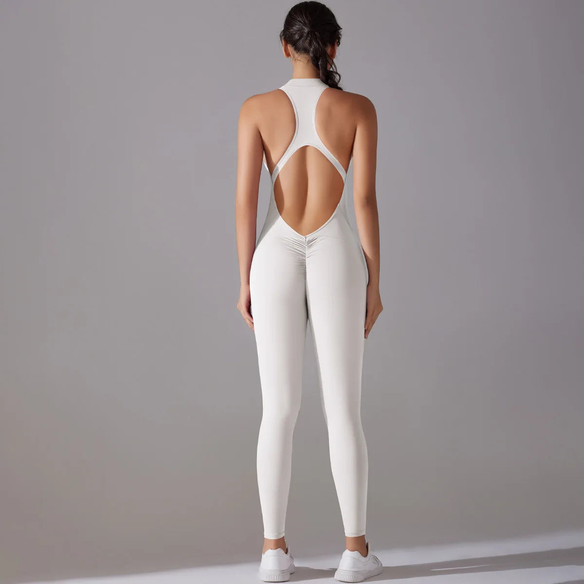 One Piece Zip Front Scrunch Bum Jumpsuit Women Open Back Activewear Onesie Sexy Yoga Set Workout Gym Romper Suit for Fitness