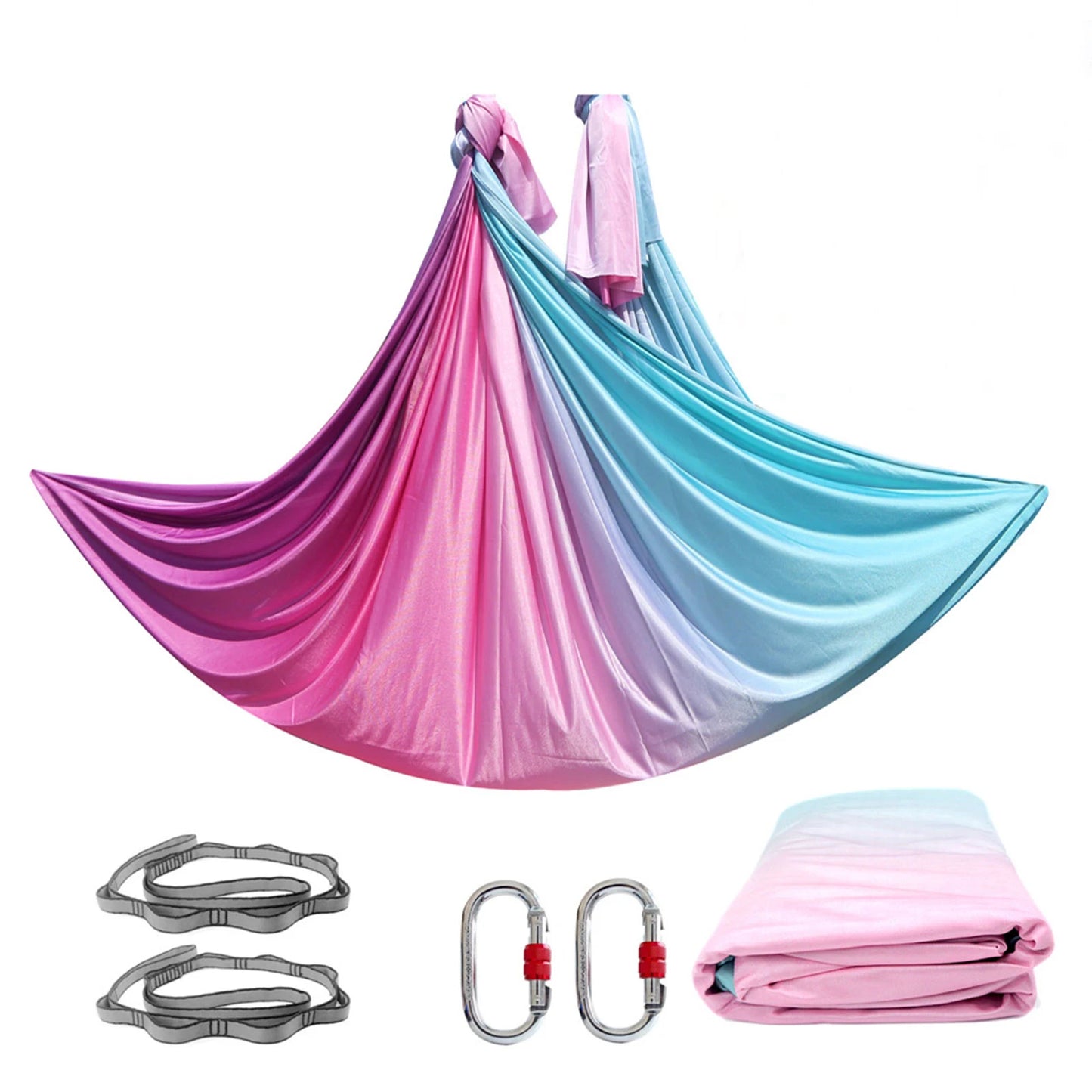 Aerial Yoga Hammock Set  Yoga Swing 5.5 Yards Silk Fabri Fitness Pilates Include Carabiners Daisy Chain for Inversion Exercises